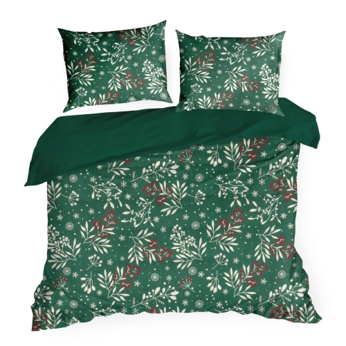 Vianočné obliečky 220x200 cm bavlnené, fľaškovo zelené a krémové