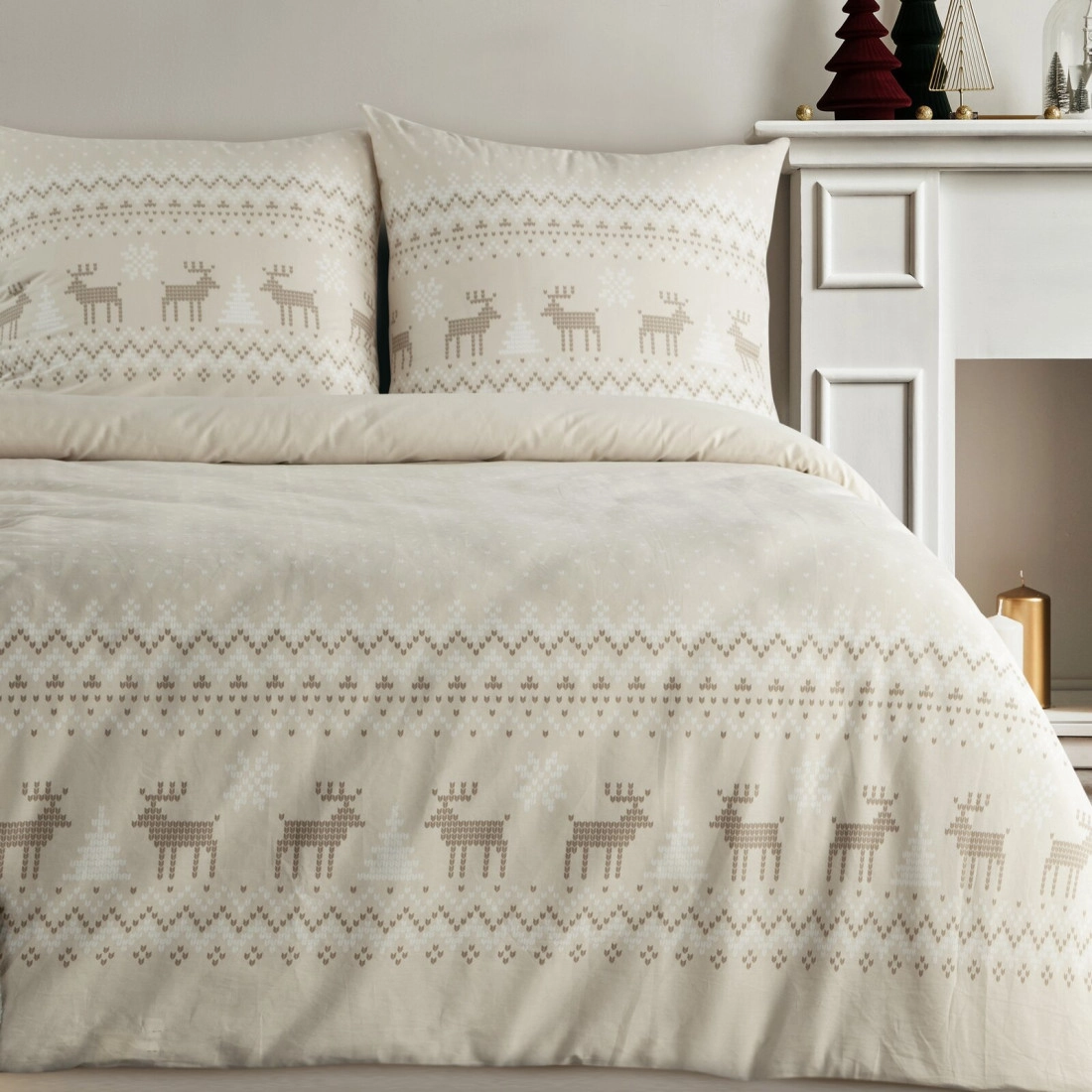 Vianočné obliečky 220x200 cm bavlnené renforcé, béžové a biele
