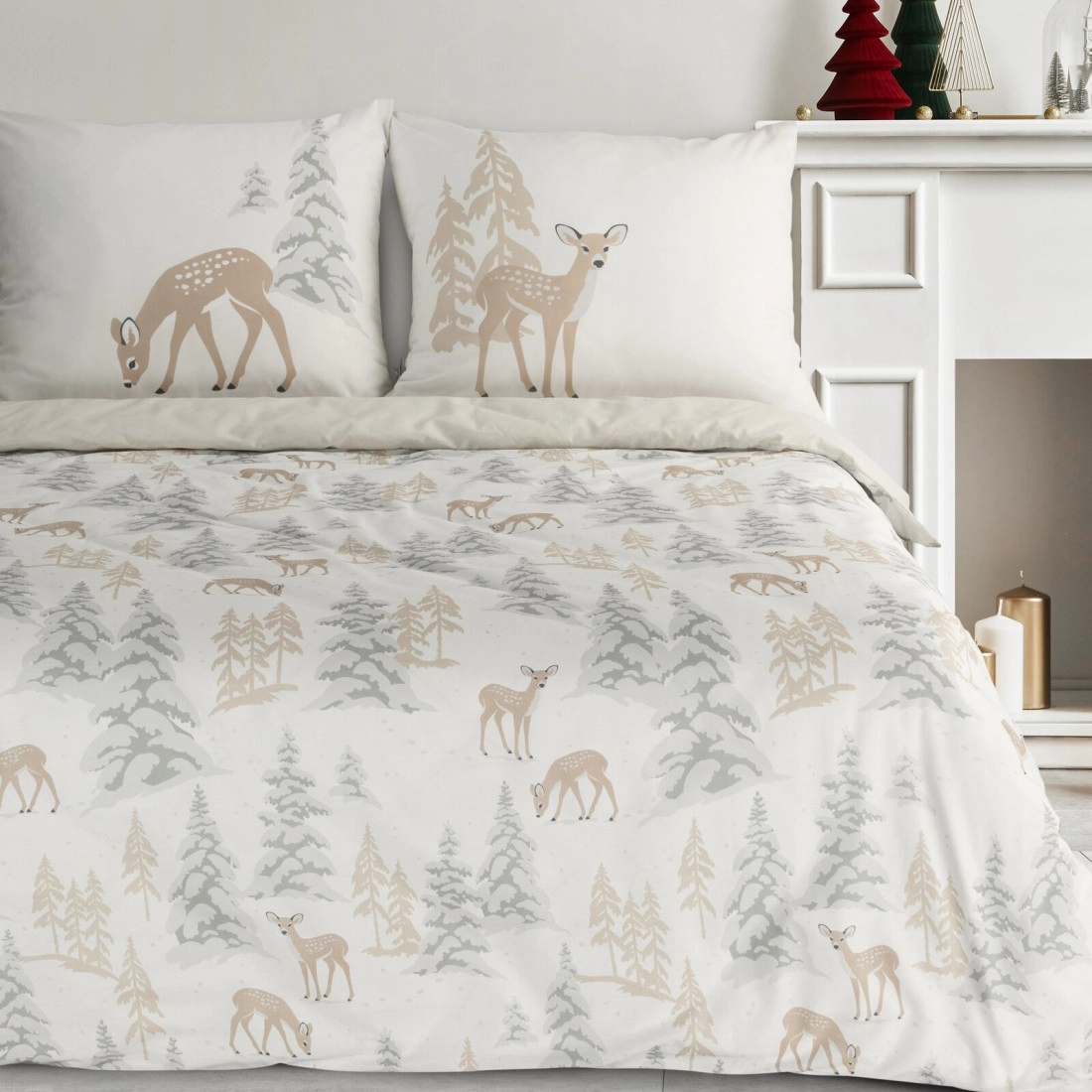 Vianočné obliečky 220x200 cm bavlnené renforcé, biele a béžové