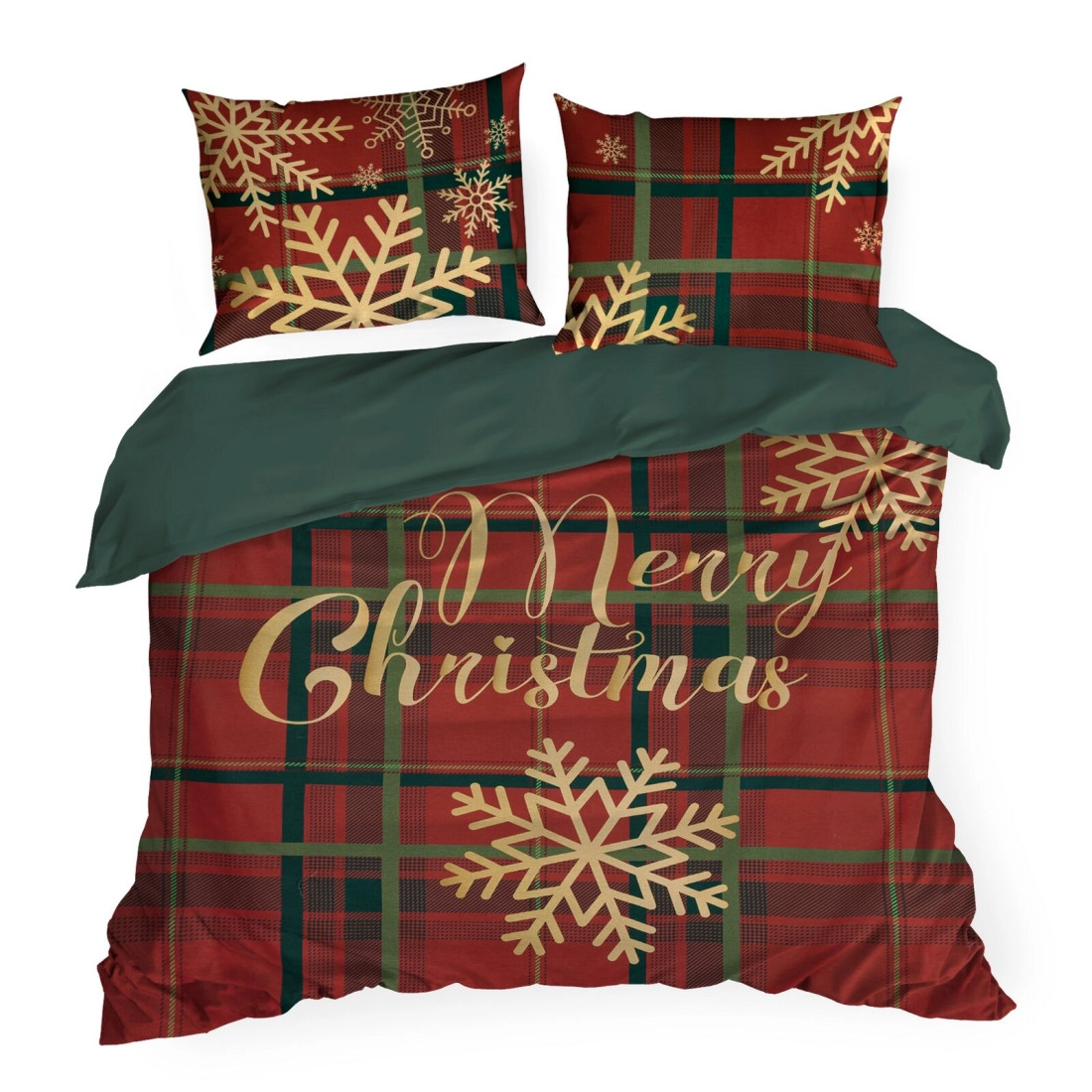 Vianočné obliečky 220x200 cm bavlnené renforcé, červené a fľaškovo zelené