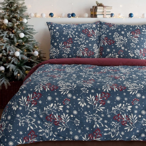 Vianočné obliečky 220x200 cm bavlnené renforcé, tmavomodré a červené