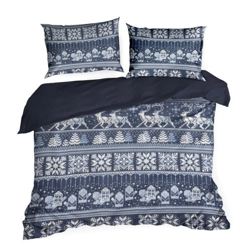 Vianočné obliečky 220x200 cm flanelové, tmavomodré a biele
