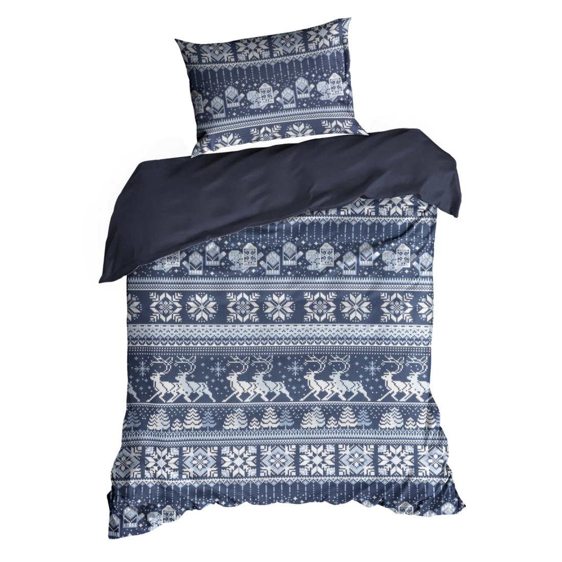 Vianočné obliečky 220x200 cm flanelové, tmavomodré a biele