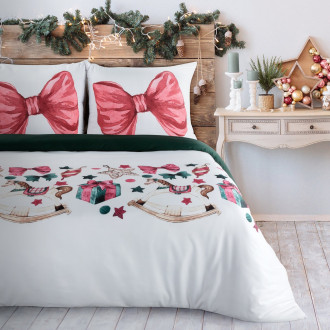 Vianočné obliečky 220x200 cm mikrovláknové, biele a ružové