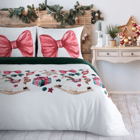 Vianočné obliečky 220x200 cm mikrovláknové, biele a ružové