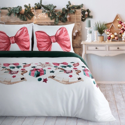 Vianočné obliečky 220x200 cm mikrovláknové, biele a ružové