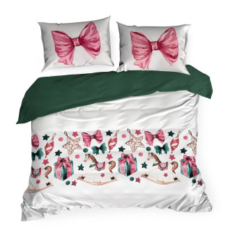 Vianočné obliečky 220x200 cm mikrovláknové, biele a ružové