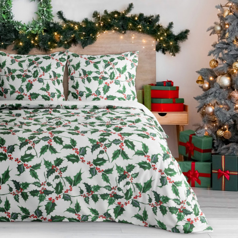 Vianočné obliečky 220x200 cm mikrovláknové, biele a zelené