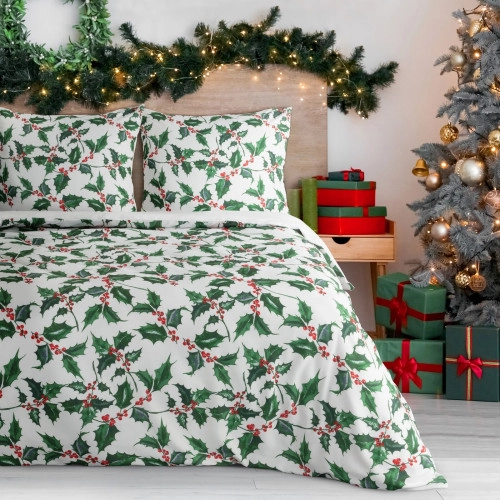 Vianočné obliečky 220x200 cm mikrovláknové, biele a zelené
