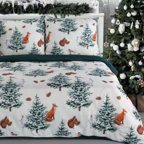 Vianočné obliečky 220x200 cm mikrovláknové, biele a zelené