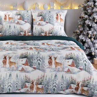 Vianočné obliečky 220x200 cm mikrovláknové, biele a zelené