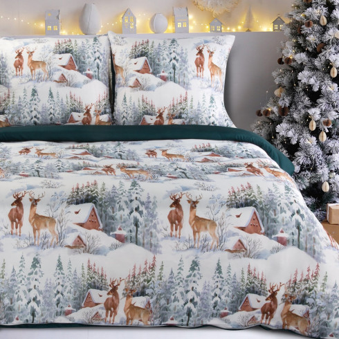 Vianočné obliečky 220x200 cm mikrovláknové, biele a zelené