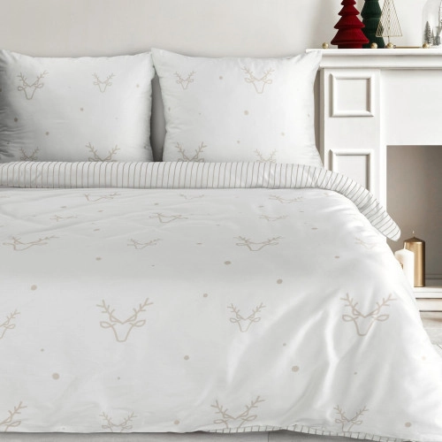 Vánoční povlečení 220x200 cm saténová bavlna, bílé a béžové