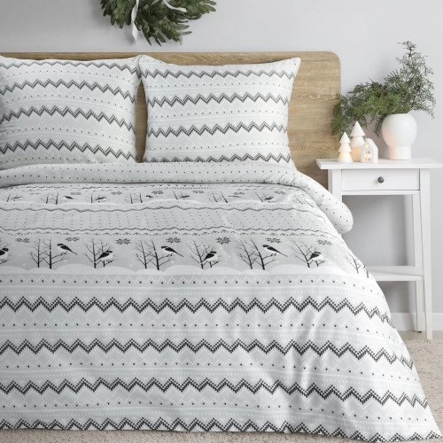 Vianočné obliečky 220x200 cm saténová bavlna, biele a oceľové