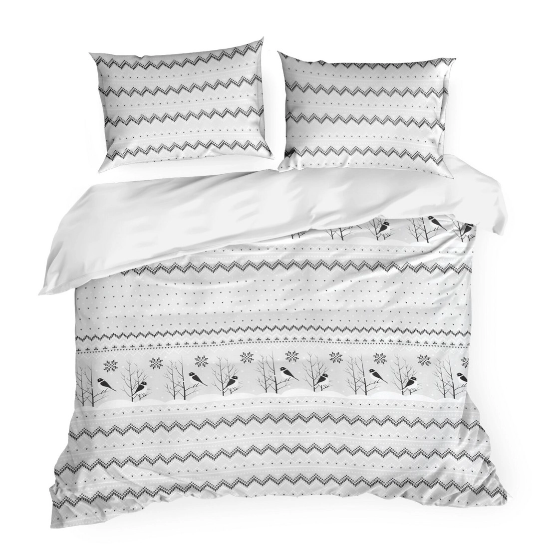 Vianočné obliečky 220x200 cm saténová bavlna, biele a oceľové