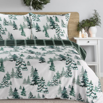 Vianočné obliečky 220x200 cm saténová bavlna, biele a tmavozelené