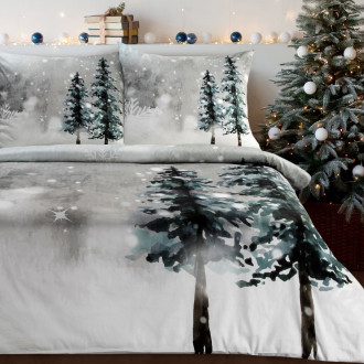 Vianočné obliečky 220x200 cm saténová bavlna, jasnosivé a biele