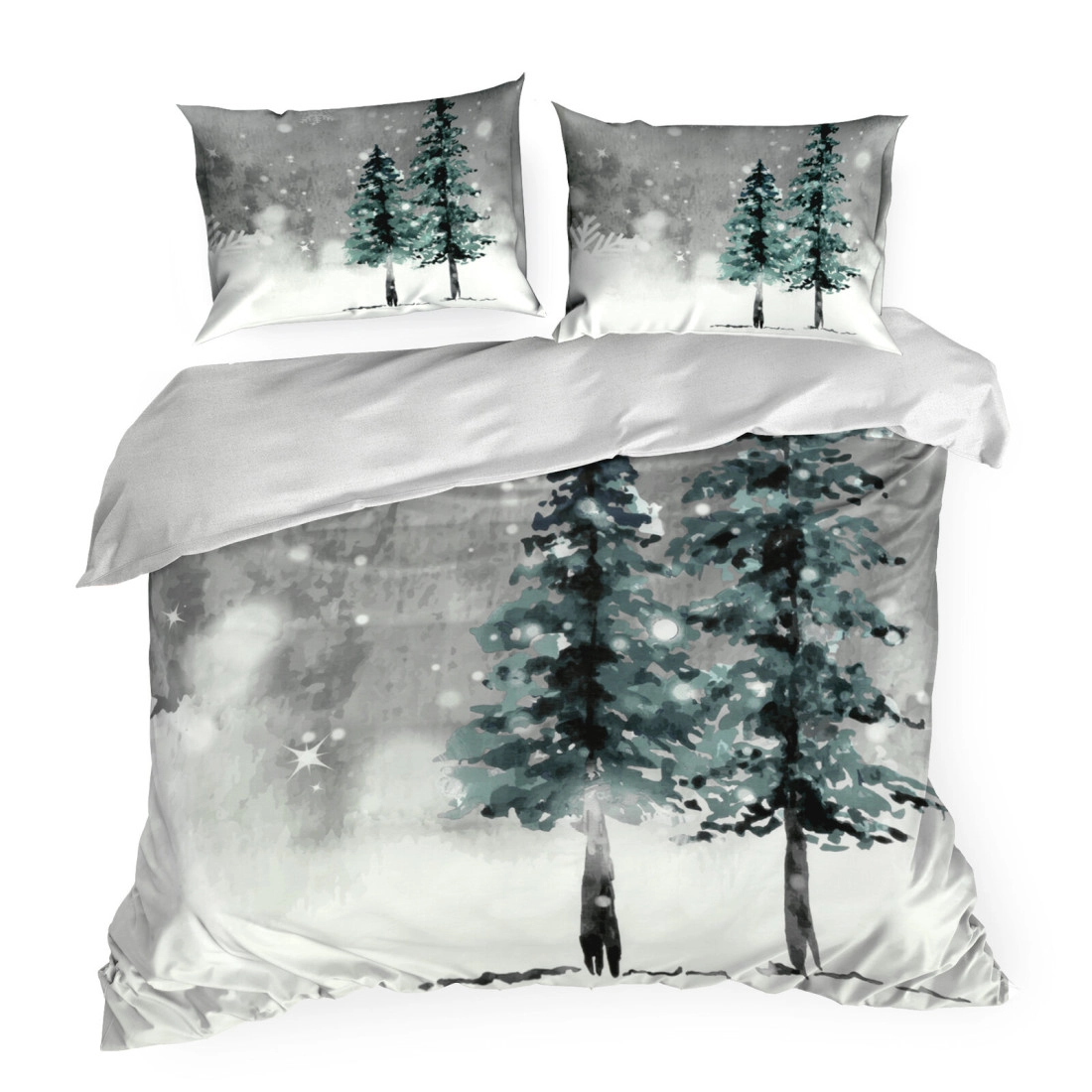 Vianočné obliečky 220x200 cm saténová bavlna, jasnosivé a biele