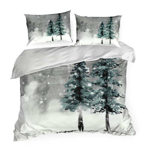 Vianočné obliečky 220x200 cm saténová bavlna, jasnosivé a biele