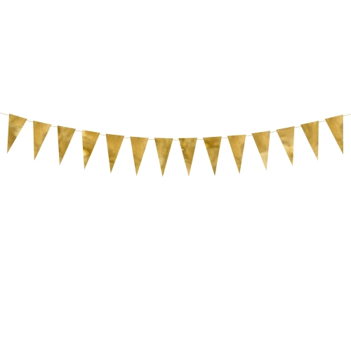 Závesná girlanda zlatá zrkadlová, 2,15 m, 14 vlajočiek – DIY dekorácia