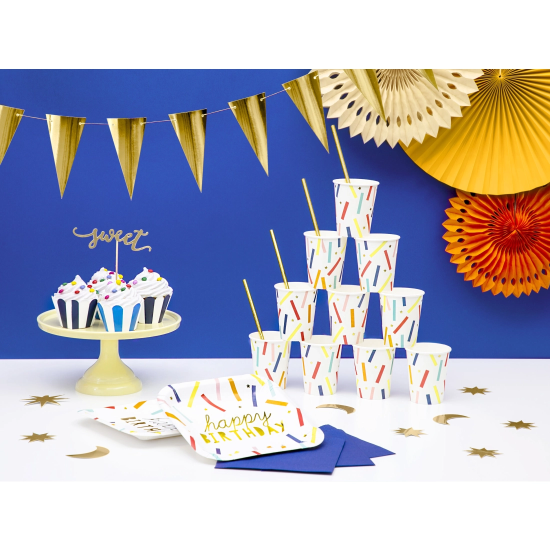 Viseča zlata zrcalna girlanda, 2,15 m, 14 zastavic – DIY dekoracija