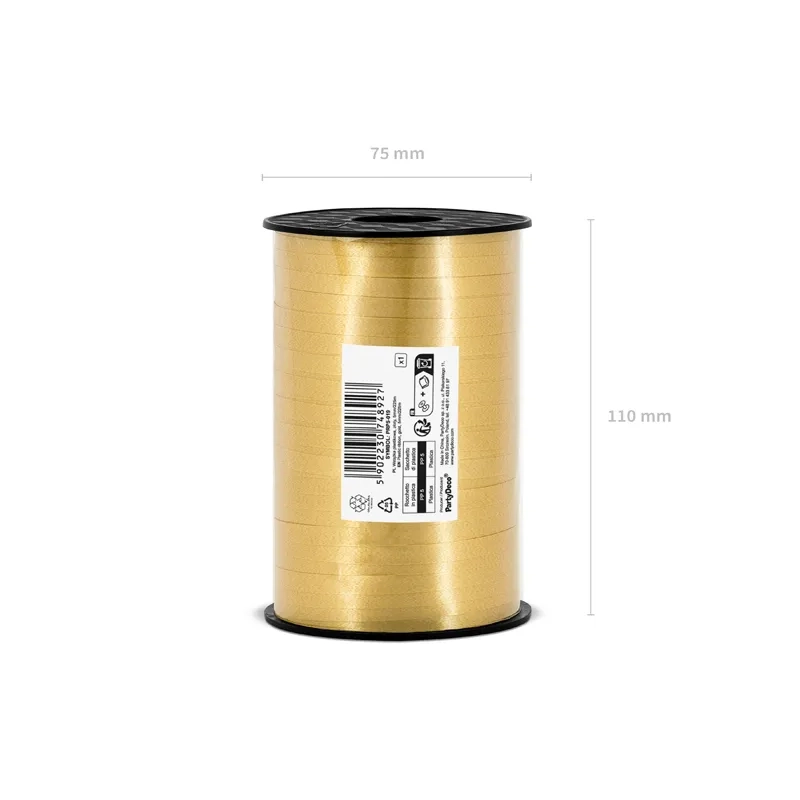 Zlati dekorativni plastični trak 5 mm x 225 m za zavijanje daril