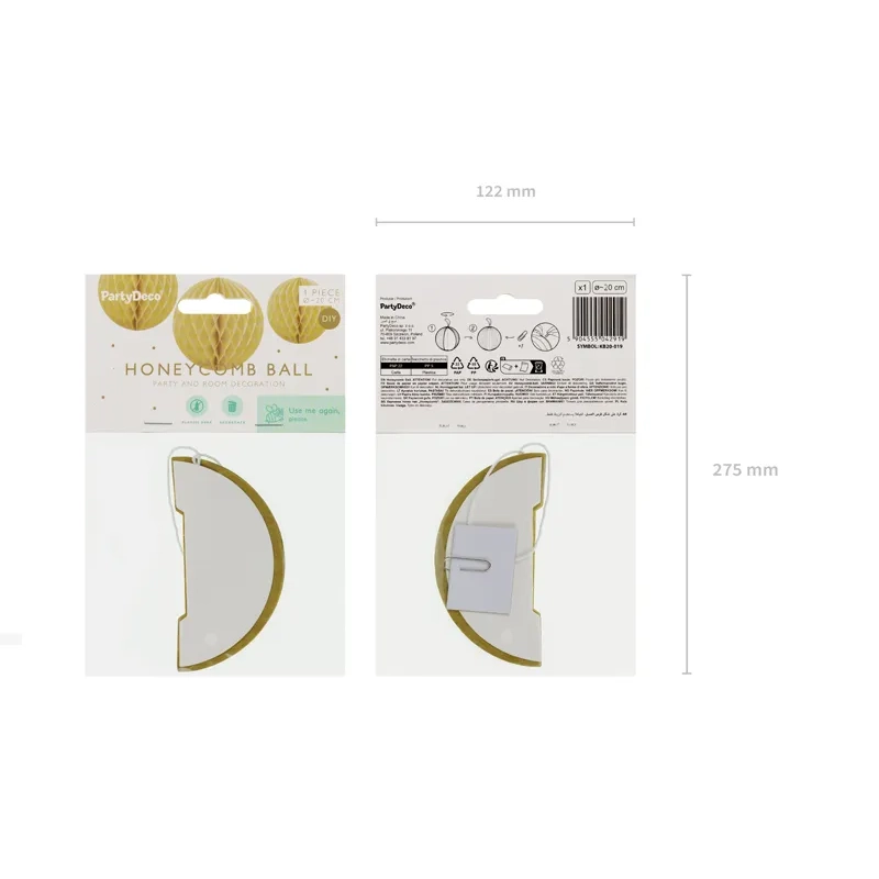 Zlata papirnata dekorativna krogla s satovjem, 20 cm, za večkratno uporabo