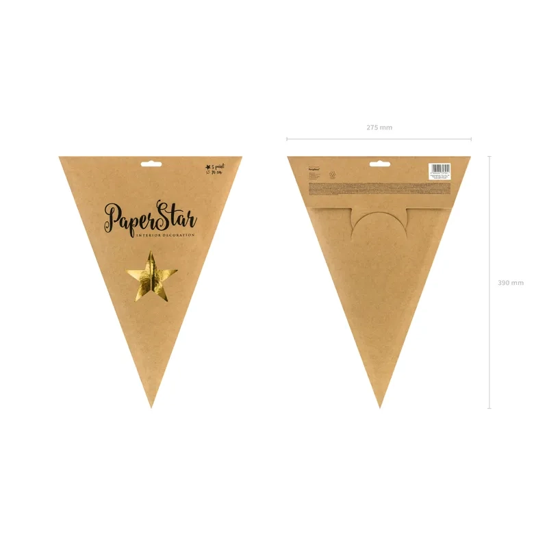 Zlata papirnata zvezda 70 cm – dekorativen zložljiv okras za obešanje