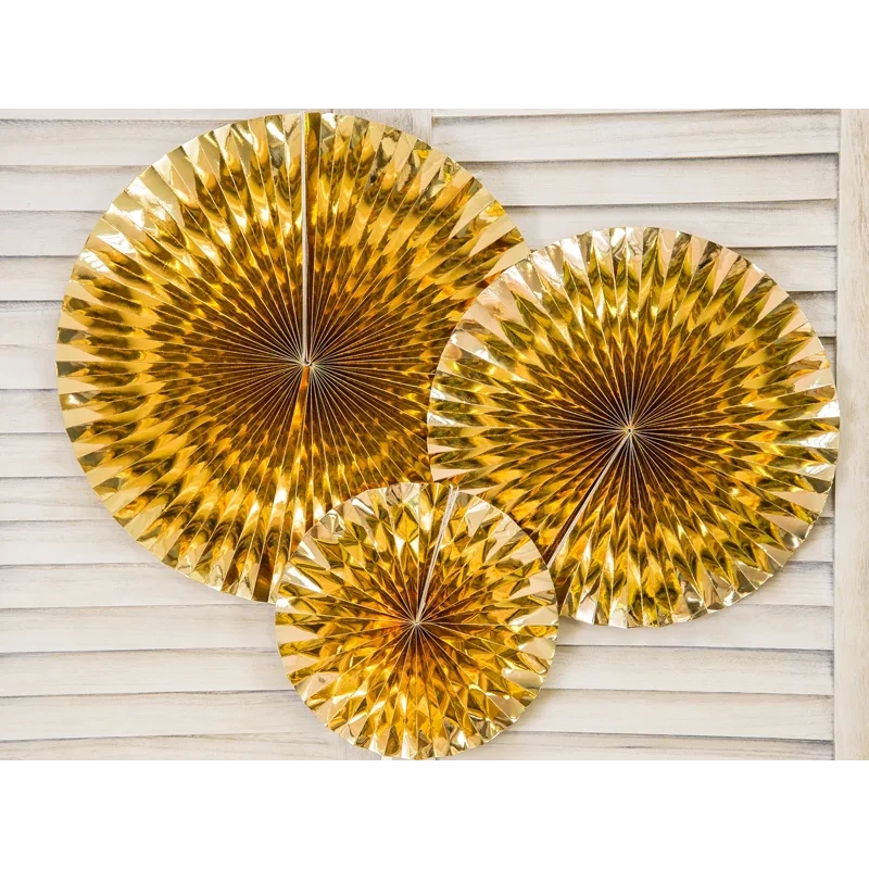 Zlate viseče dekorativne rozete, 3 kosi, bleščeč papir, 40-32-23 cm