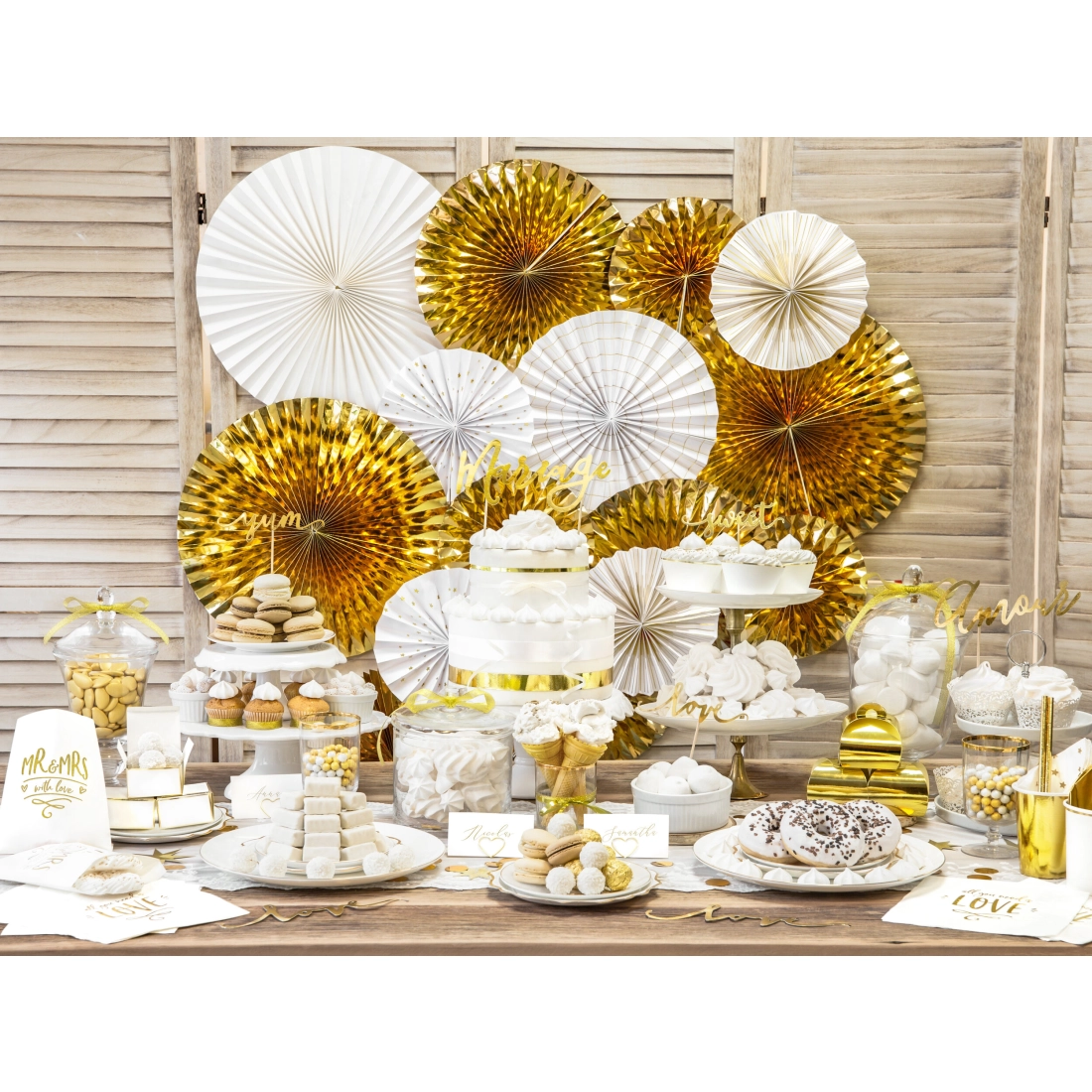 Zlate viseče dekorativne rozete, 3 kosi, bleščeč papir, 40-32-23 cm