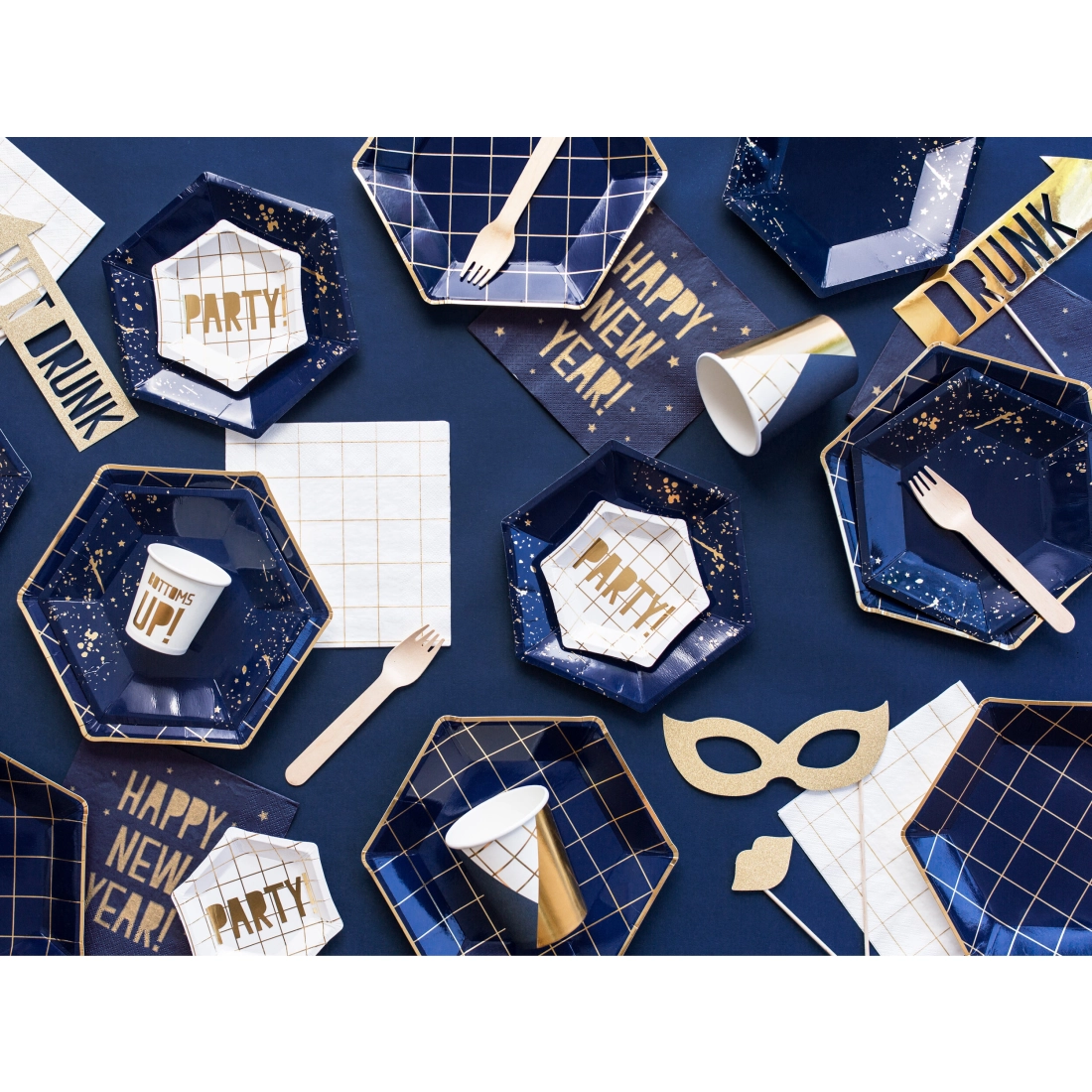 Zlati foto rekviziti za zabavo – set 8 kosov, mešanica motivov, DIY