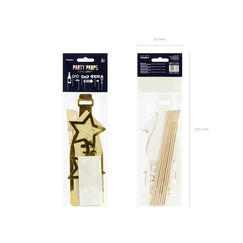 Zlati foto rekviziti za zabavo – set 8 kosov, mešanica motivov, DIY