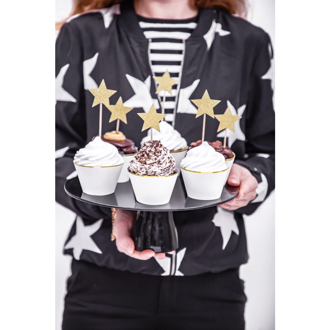 Zlati zvezdasti dekorativni zapiči za cupcakes, 11,5 cm, 6 kos