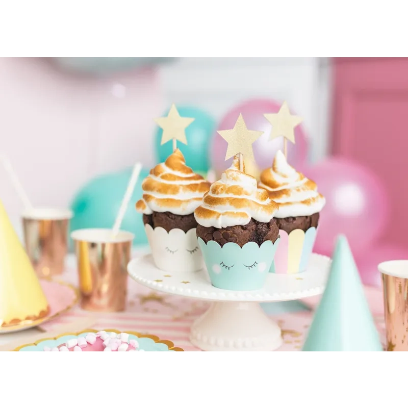 Zlati zvezdasti dekorativni zapiči za cupcakes, 11,5 cm, 6 kos