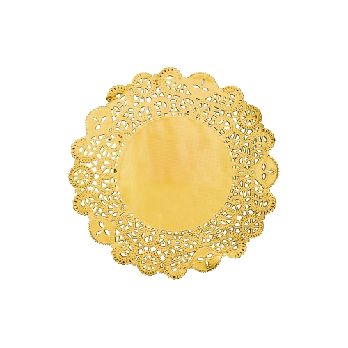 Zlati papirnati podstavki za torte 35,5 cm – 50 kosov, okrogli čipkasti