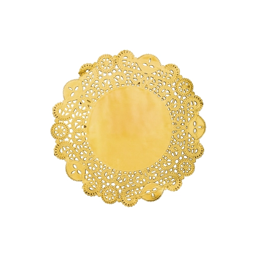 Zlatne papirnate podloge za tortu 35,5 cm – 50 kom, okrugle čipkaste