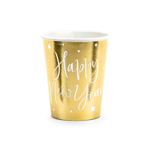 Papírové kelímky Zlatý Happy New Year 220 ml, 6 ks – párty dekorace