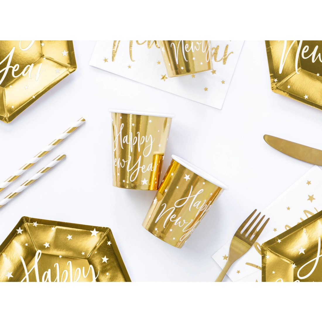 Zlati papirnati kozarci Happy New Year 220 ml – 6 kosov, novoletna zabava