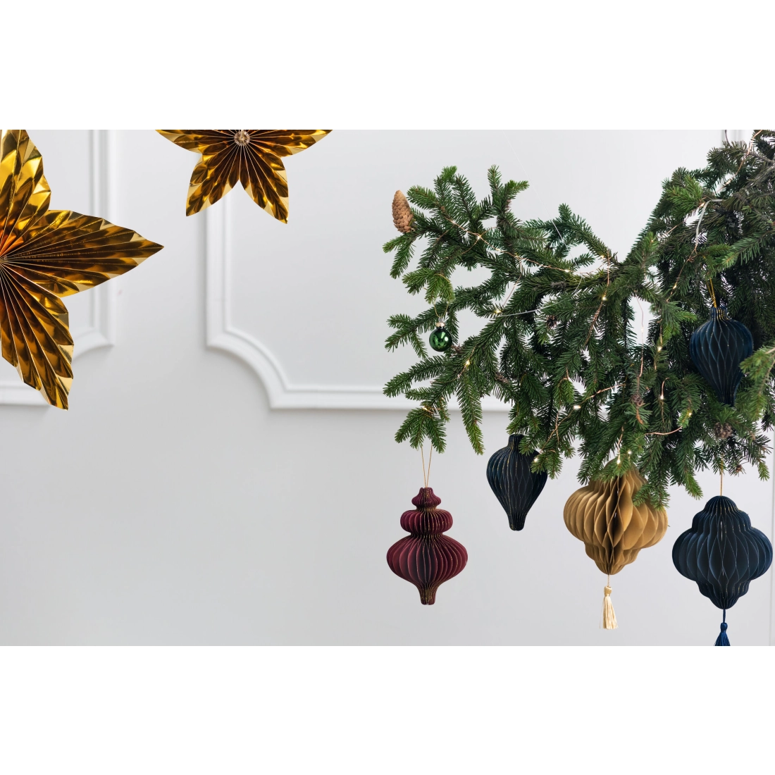 Zlate viseče zvezde za dekoracijo, 3 kosi, 24–40 cm