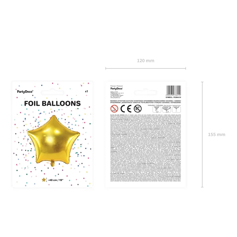 Zlati folijski balon v obliki zvezde 48 cm – kovinski party balon