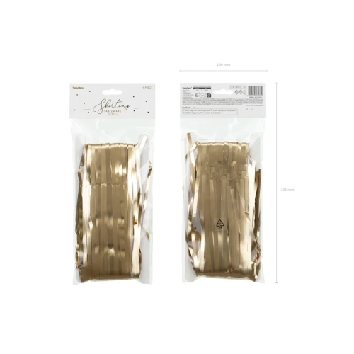 Zlat obrobljen satenski prt s cofki 300 x 80 cm