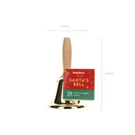 Zlatý vánoční zvoneček Santa Claus s dřevěnou rukojetí 11 cm