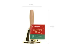 Zlatý vianočný zvonček Santa Claus s drevenou rúčkou 11 cm