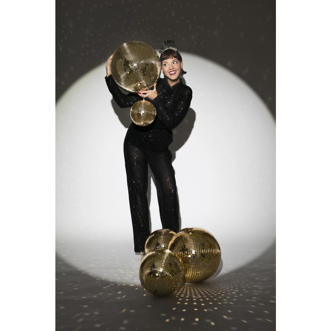 Zrcalna disko krogla šampanjsko zlata 20 cm z držalom