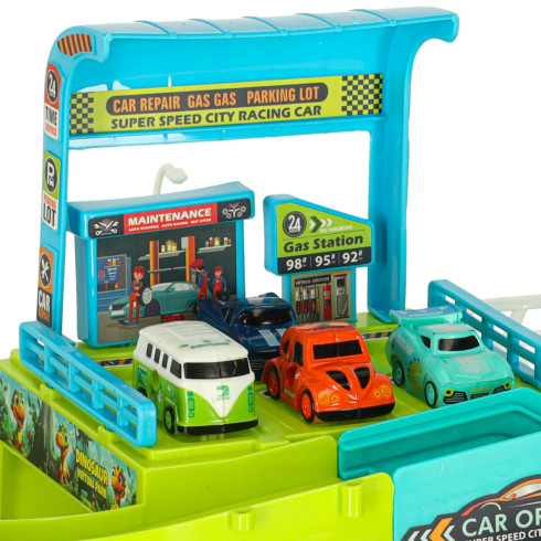 Autodráha parkovací garáž dinosaurus 4 auta