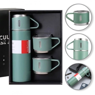 Dárková sada termoska se 3 hrnky, 500 ml - mátová