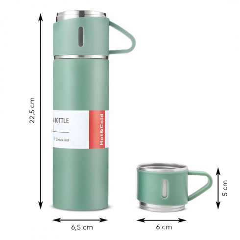 Darčeková sada termoska s 3 hrnčekmi, 500 ml - mätová