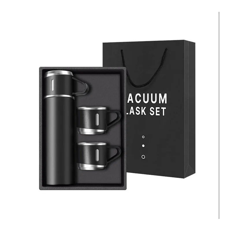 Darčeková sada termosky s 3 hrnčekmi, 500 ml - čierna