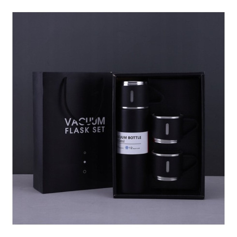 Darčeková sada termosky s 3 hrnčekmi, 500 ml - čierna