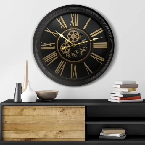 Dekoratívne retro nástenné hodiny s pohyblivými prevodmi - 64 cm